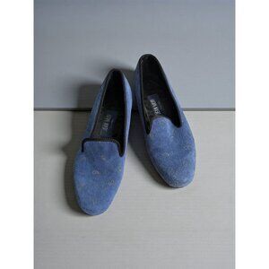 JEAN MUIR Vintage Men's Blue Suede Patterned Smoking Loafers Flats Size 8